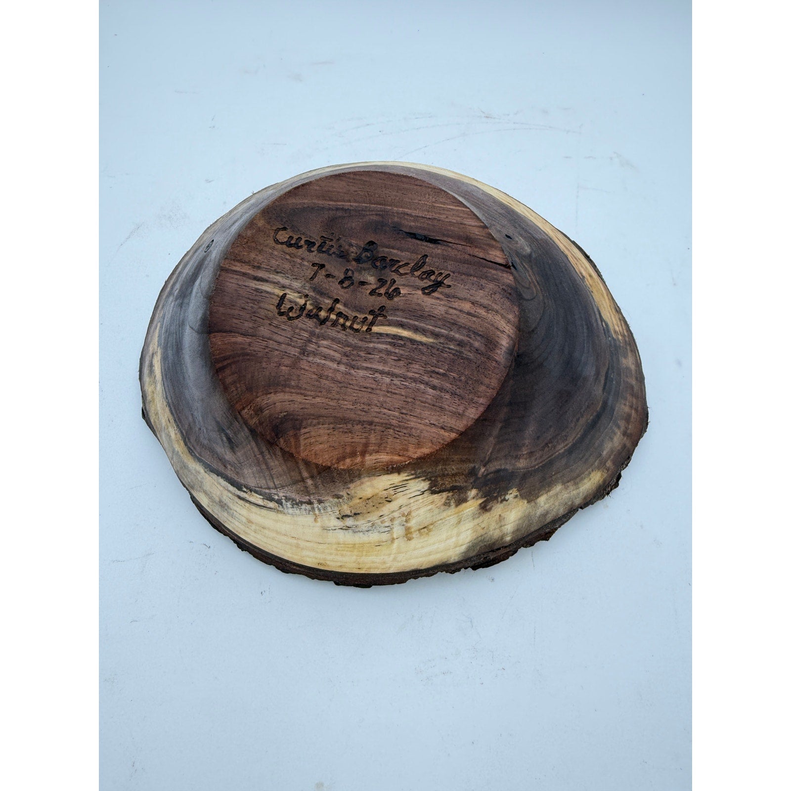 Live Edge Walnut Bark Rim Hand Turned Bowl, 11x8 size, 4.5 in tall, food safe finish, rustic centerpiece, artisan made
