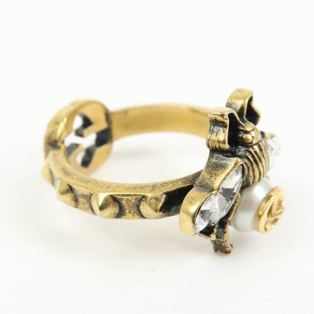 6695 - Gucci Metal Strass Pearl Bee Ring - Size US 6.5