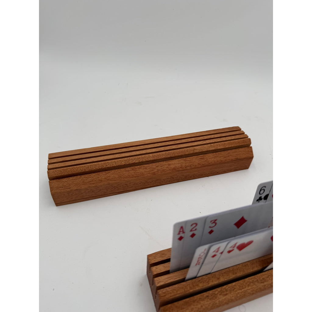 Handcrafted Wooden Playing Card Holder rack, 4-7 slot organizer, tabletop game accessory, bridge and poker aid