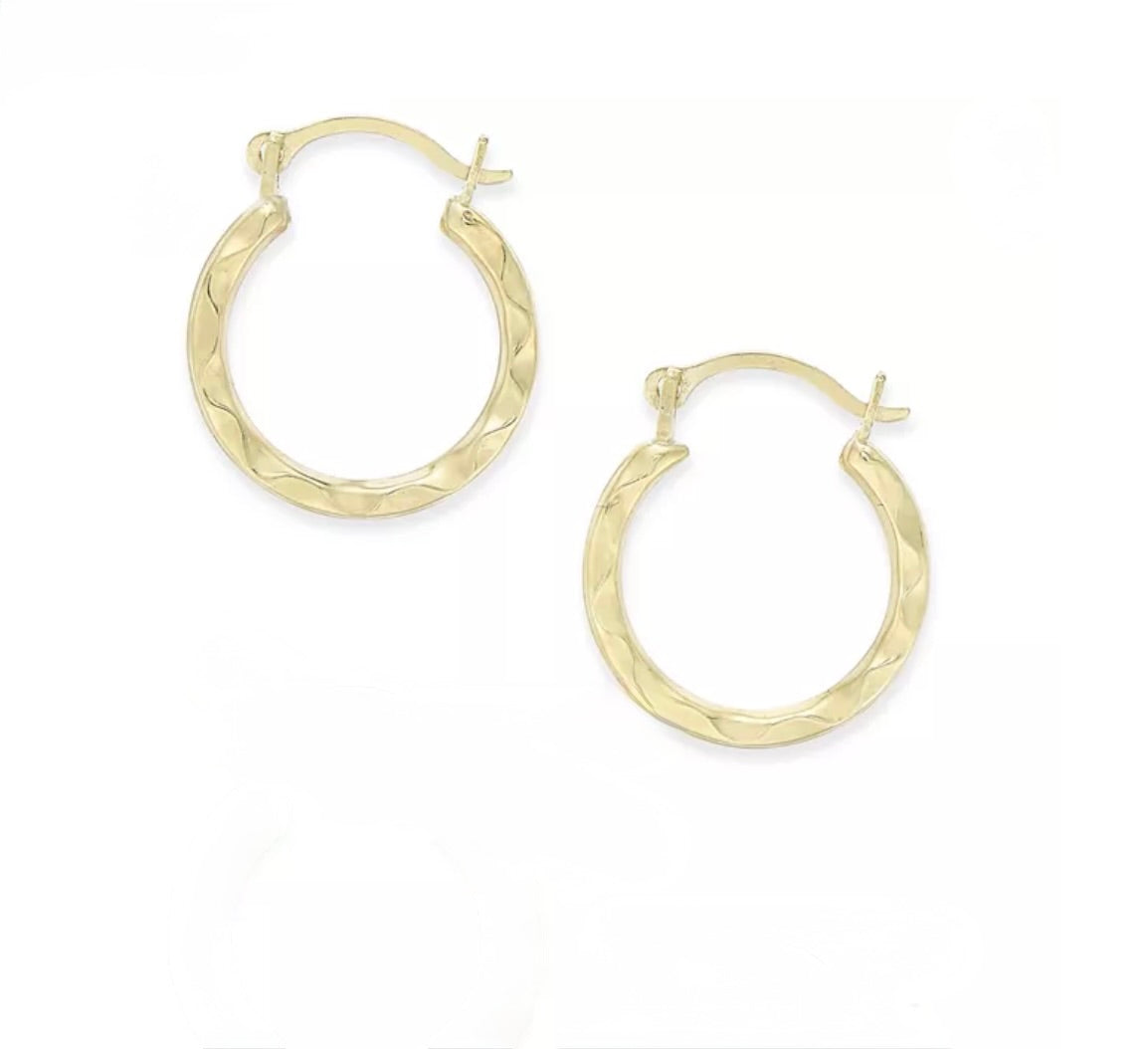 Macys 10kt Gold Patterned Hoop Earrings - New in Box