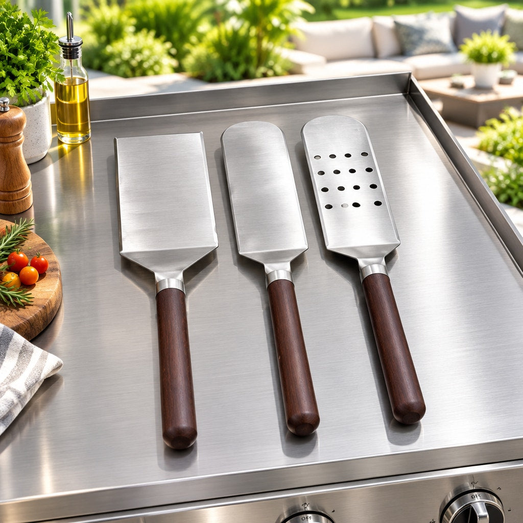Handcrafted Griddle Spatula Set of 3, Roasted Maple Handles, Stainless Steel Blades, Gift Box
