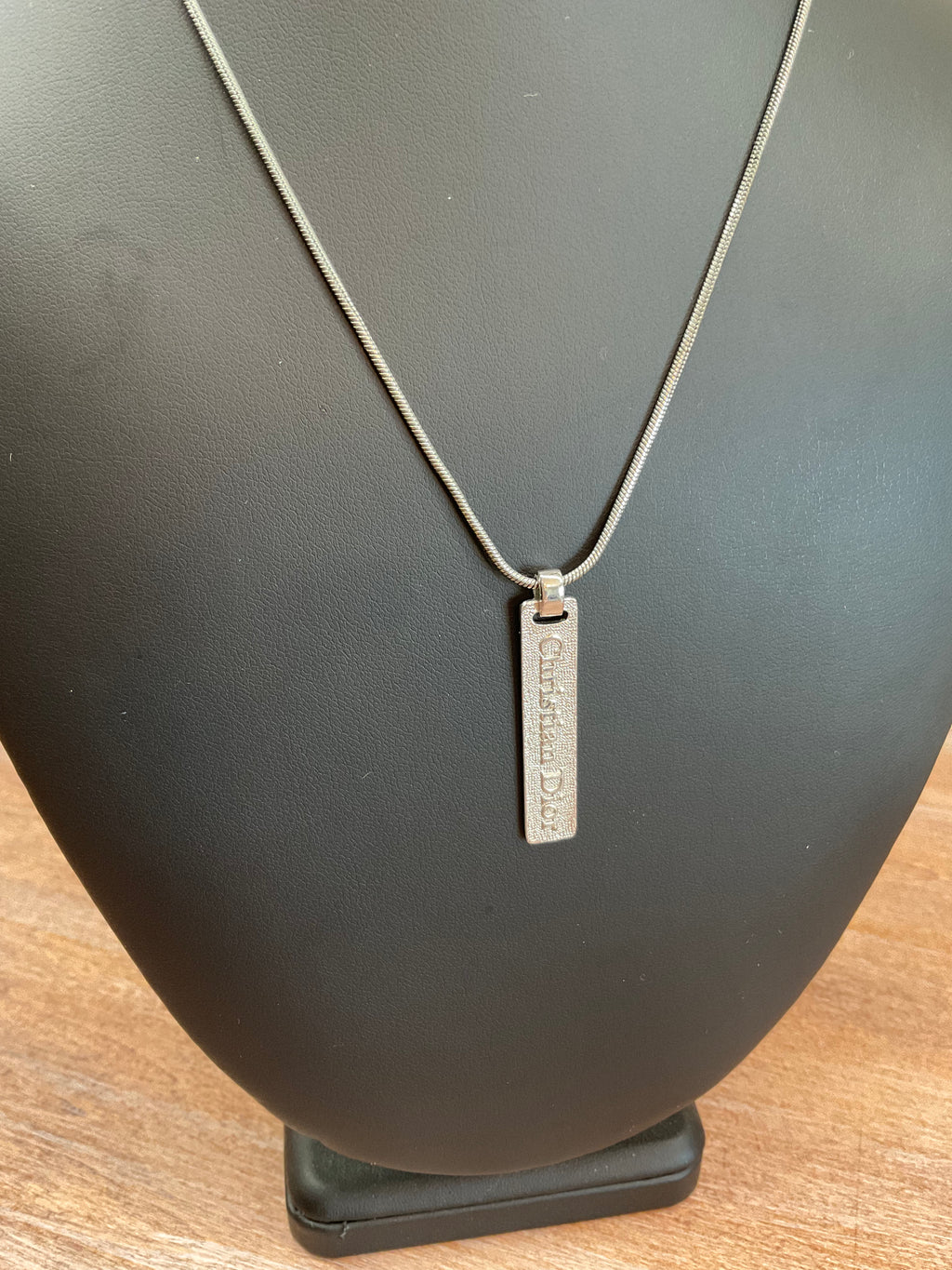 Vintage Dior Tag Necklace - Antique Silver