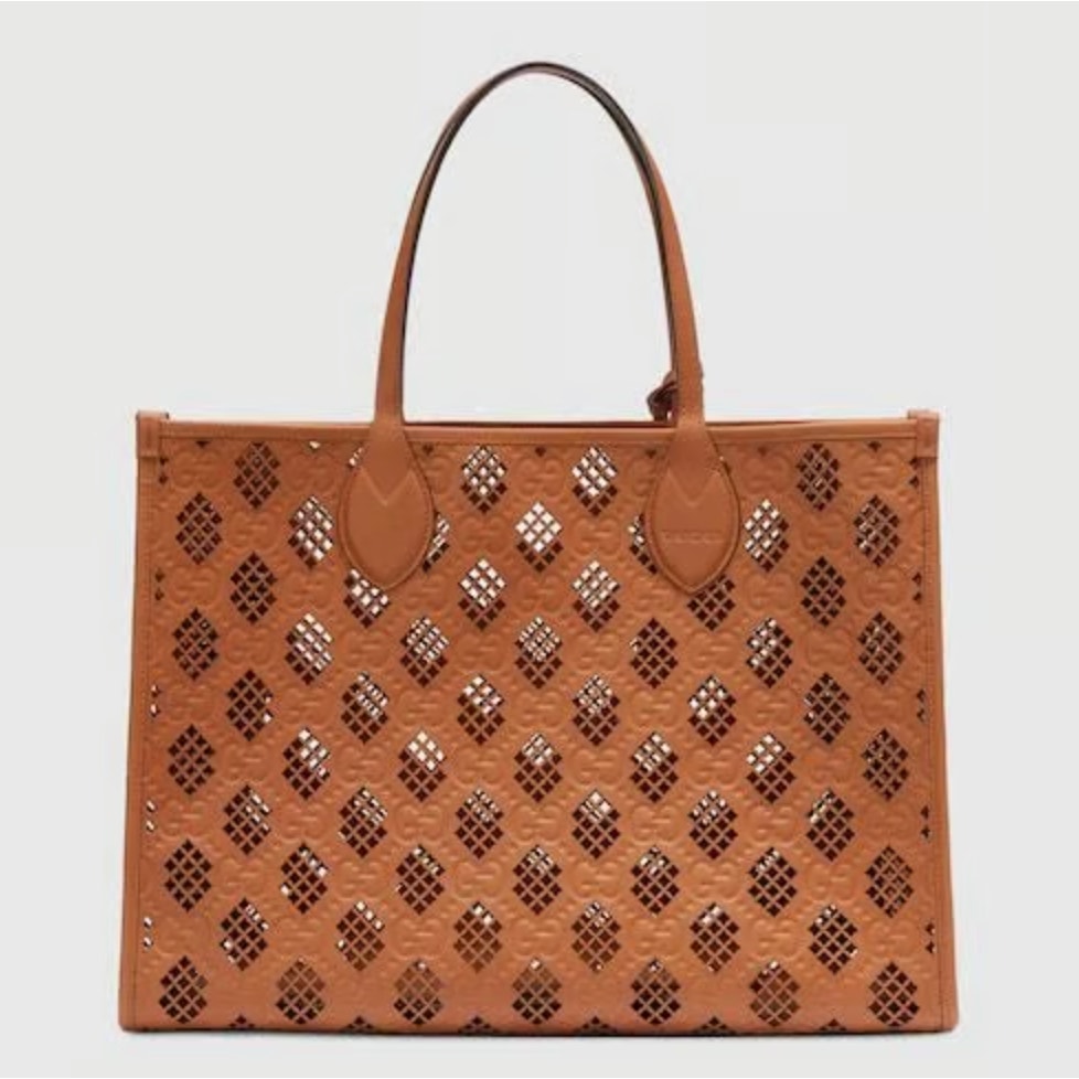 Gucci Ophidia Perforated Leather Tote Bag | Brown | NWT