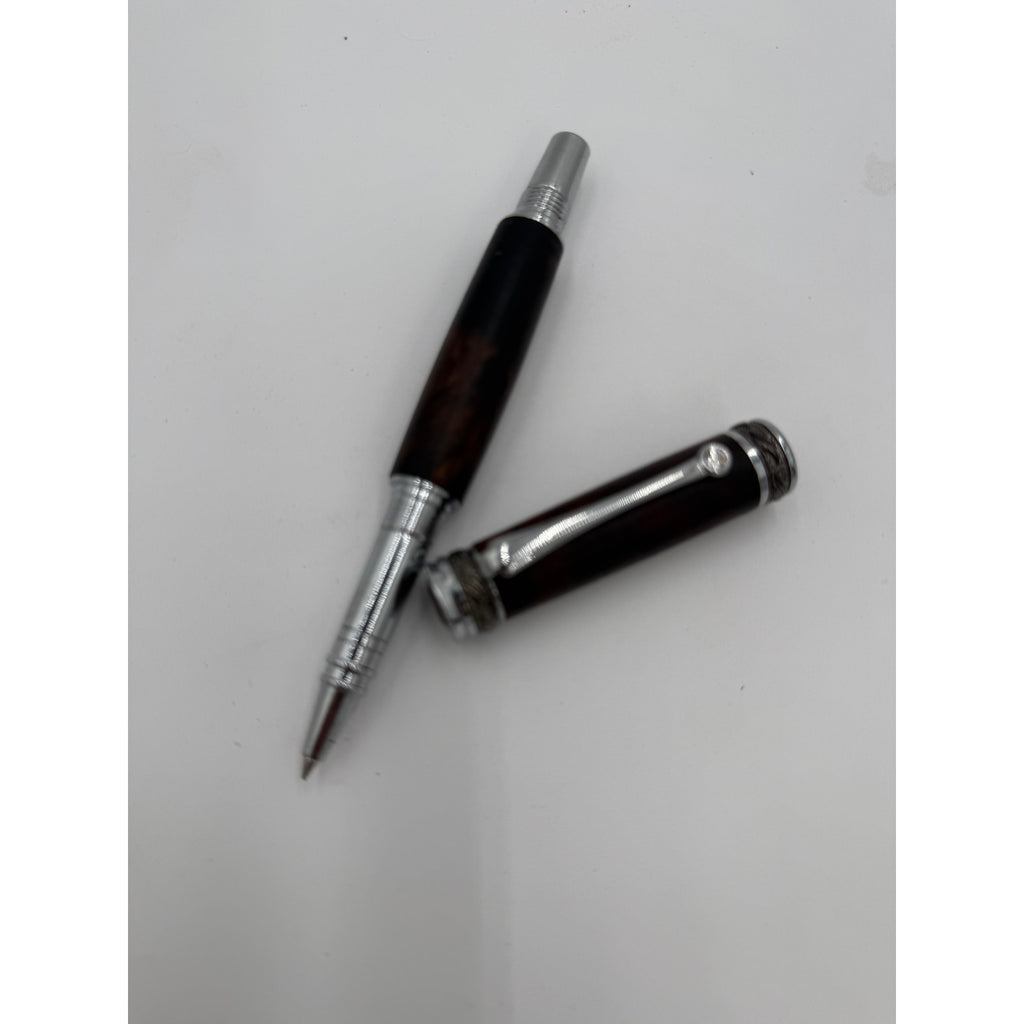 Custom Walnut Burl Rollerball Pen, Majestic Junior, Silver Hardware, Handcrafted Writing Gift