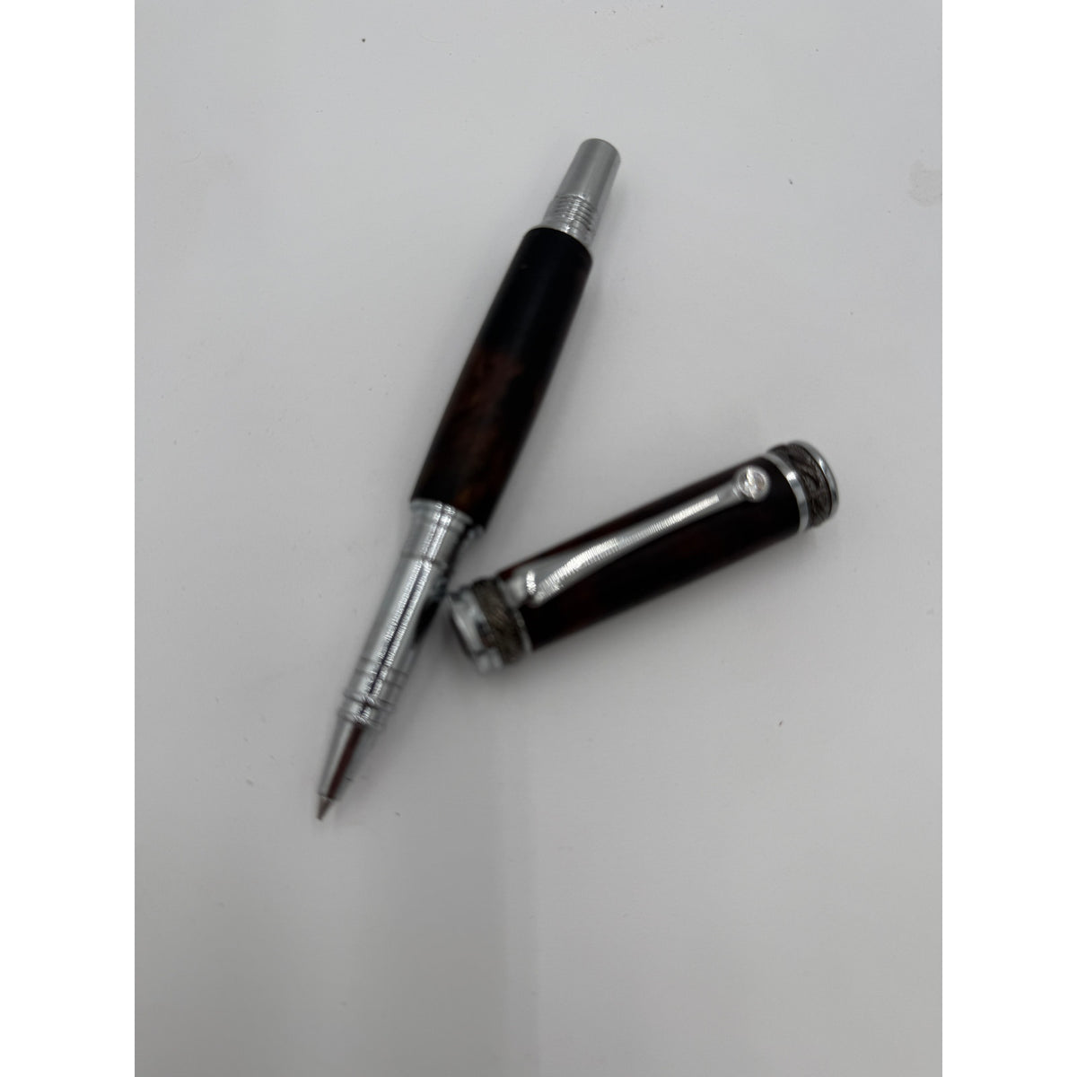 Custom Walnut Burl Rollerball Pen, Majestic Junior, Silver Hardware, Handcrafted Writing Gift