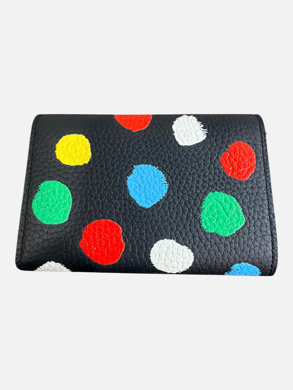 CURATED by Kira Louis Vuitton Kusama Capucines compact wallet in black textured calfskin with colorful polka dots