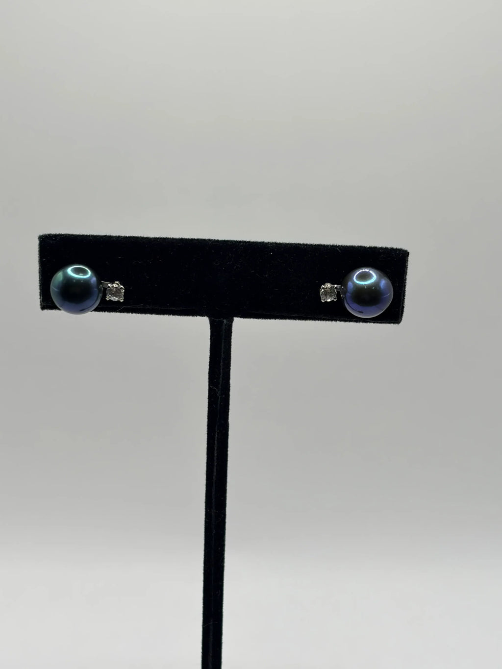 Macy's Black Peacock Cultured Pearl Diamond Accent Stud Earrings - New - Image 2