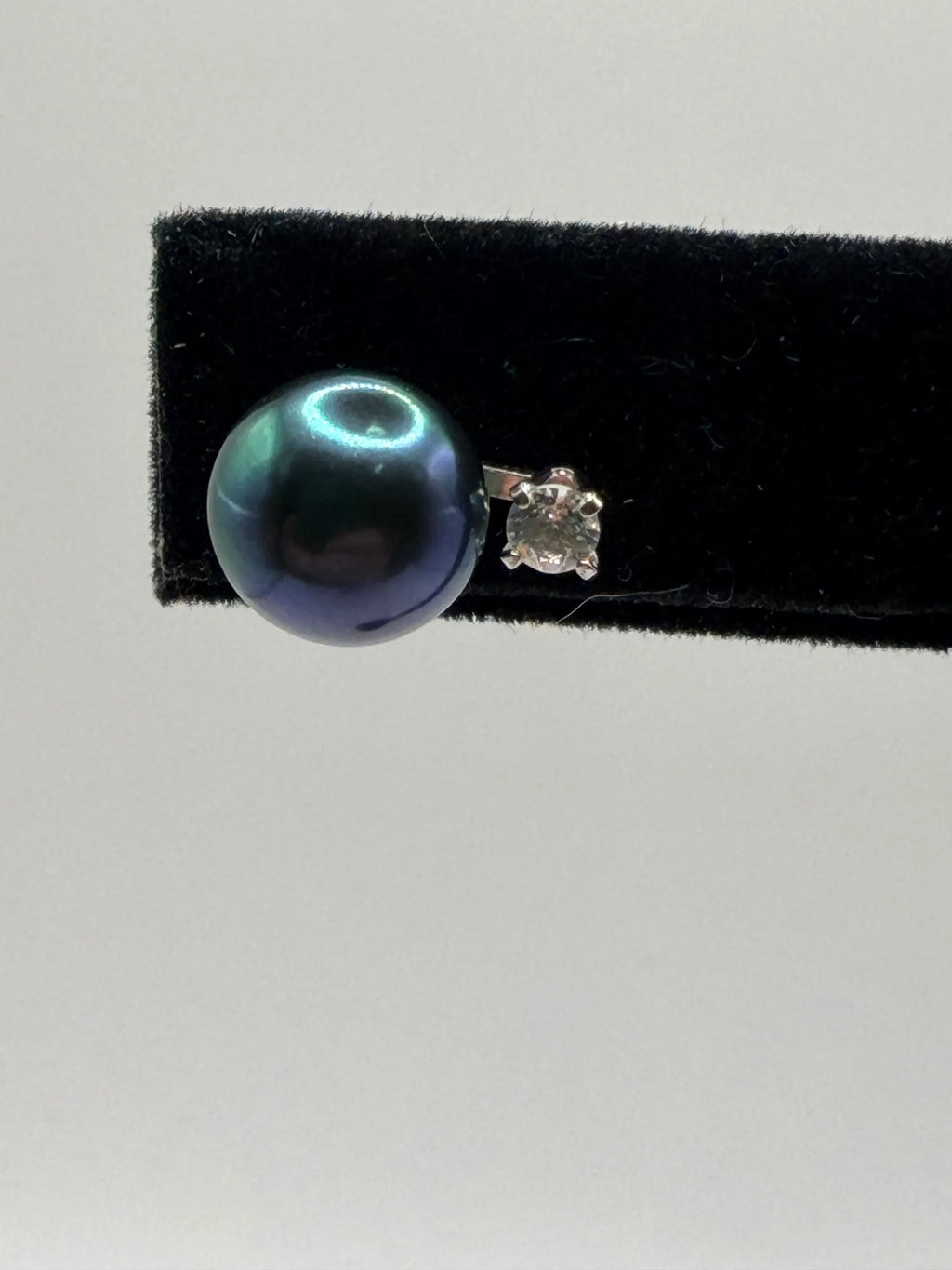 Macy's Black Peacock Cultured Pearl Diamond Accent Stud Earrings - New - Image 3