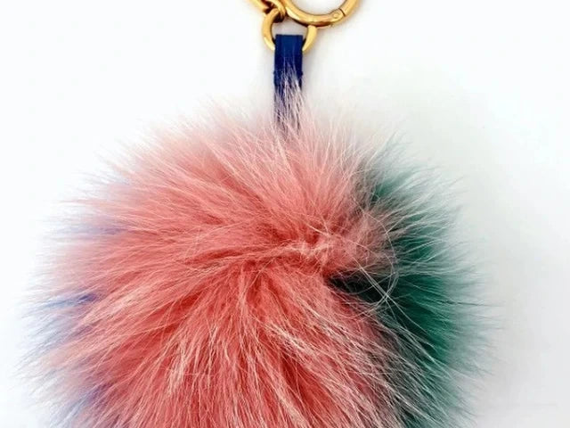7508 - Fendi Fox Fur Pom Pom Bag Charm Blue Green Pink - Image 2