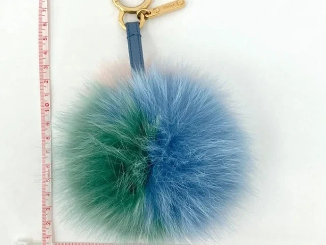 7508 - Fendi Fox Fur Pom Pom Bag Charm Blue Green Pink - Image 3