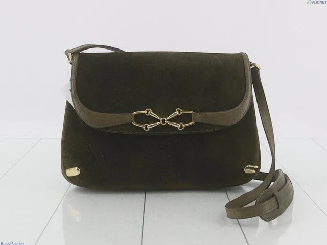 7508 - Gucci Horsebit 1955 Suede Green Shoulder Bag Vintage - Image 1