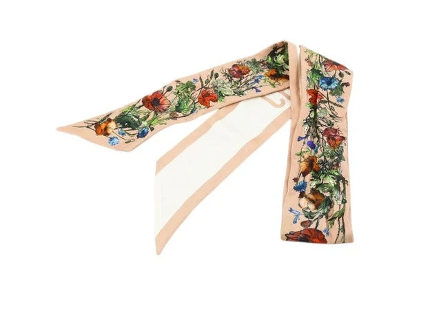 7519 - Christian Dior Flower Motif Mitzah 100% Silk Twilly Scarf - Image 2