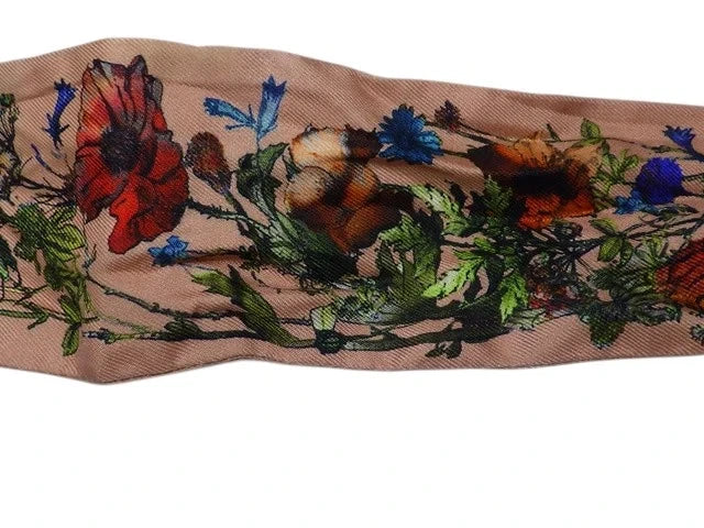 7519 - Christian Dior Flower Motif Mitzah 100% Silk Twilly Scarf - Image 4