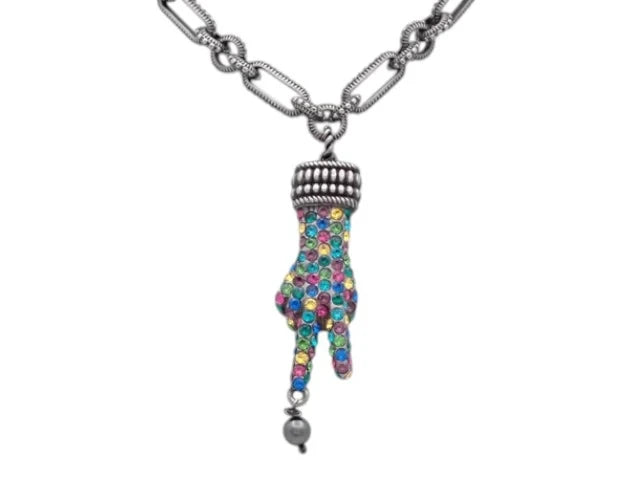 7506 - Gucci Faux Pearl & Crystal Hand Pendant Necklace Star Charm Multicolor - Image 1