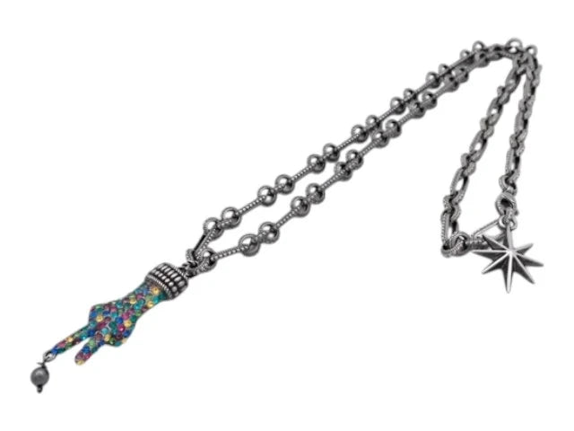 7506 - Gucci Faux Pearl & Crystal Hand Pendant Necklace Star Charm Multicolor - Image 3