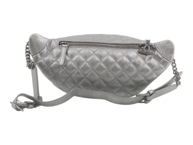 7503 - Chanel Banane Matelasse Caviar Leather Waist Bum Bag Silver - Image 2
