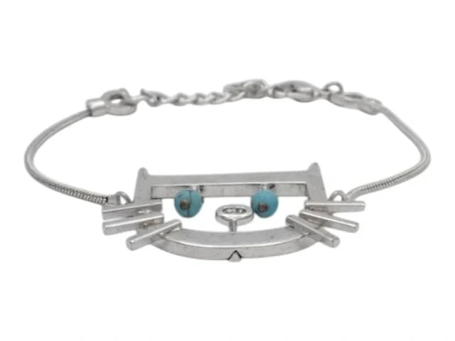7507 - Christian Dior Cat Motif Bracelet Silver Tone Turquoise - Image 1