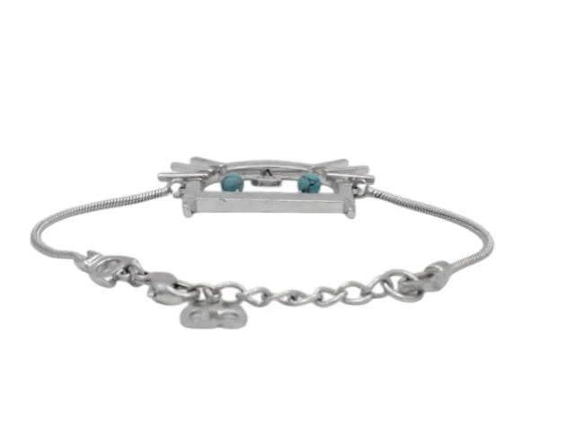 7507 - Christian Dior Cat Motif Bracelet Silver Tone Turquoise - Image 2