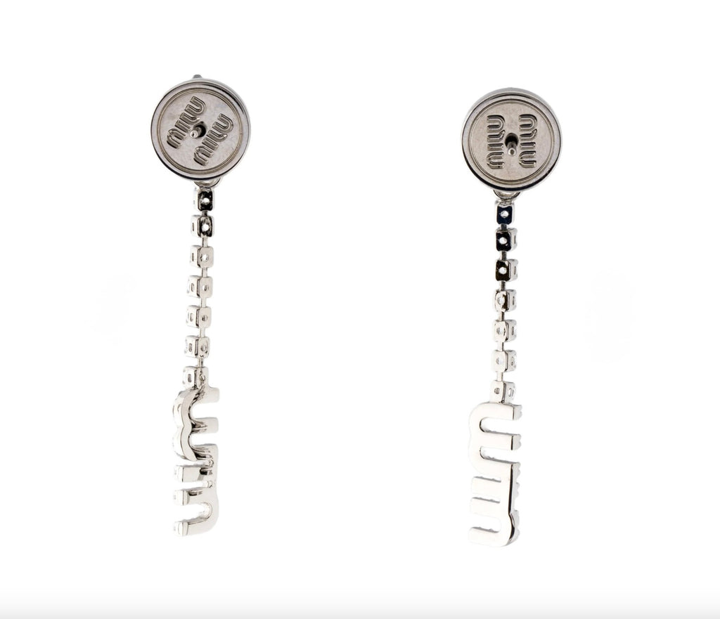 7237 - Miu Miu Crystal Logo Drop Earrings