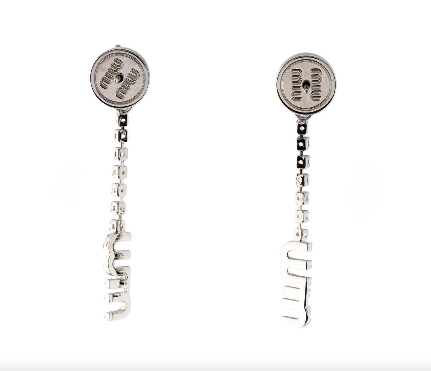 7237 - Miu Miu Crystal Logo Drop Earrings