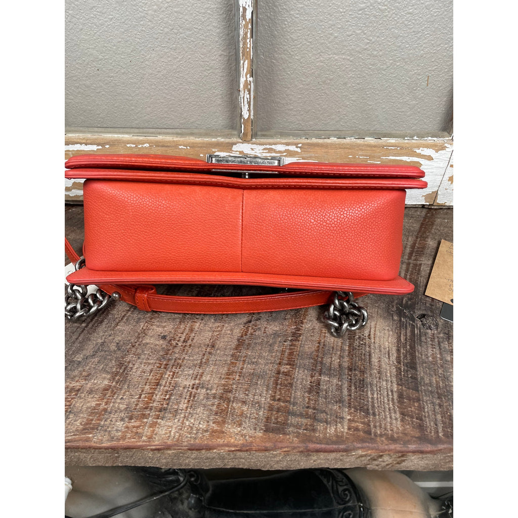 CHANEL Wild Stitch Old Medium Boy Bag Orange Red Caviar Leather – Excellent