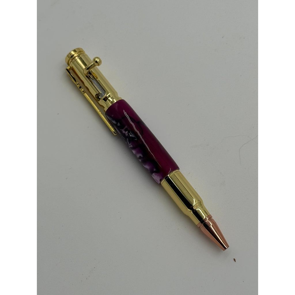 Purple Hand Turned Executive Rollerball Pen, epoxy barrel, smooth gel ink, gold hardware, gift boxed