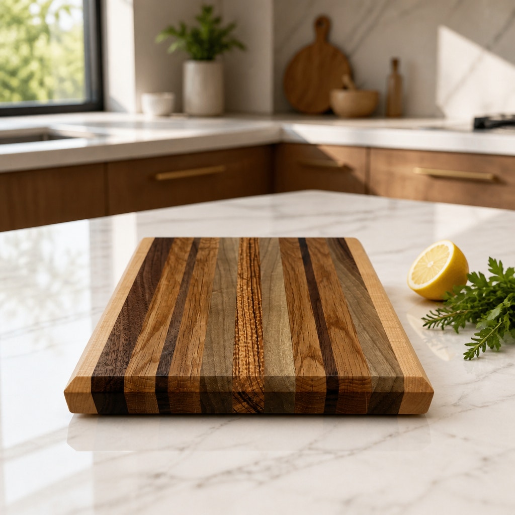 Handcrafted Edge Grain Cutting Board, Walnut Maple White Oak Tigerwood, 11.75 x 9.5 x 1.5 Inch