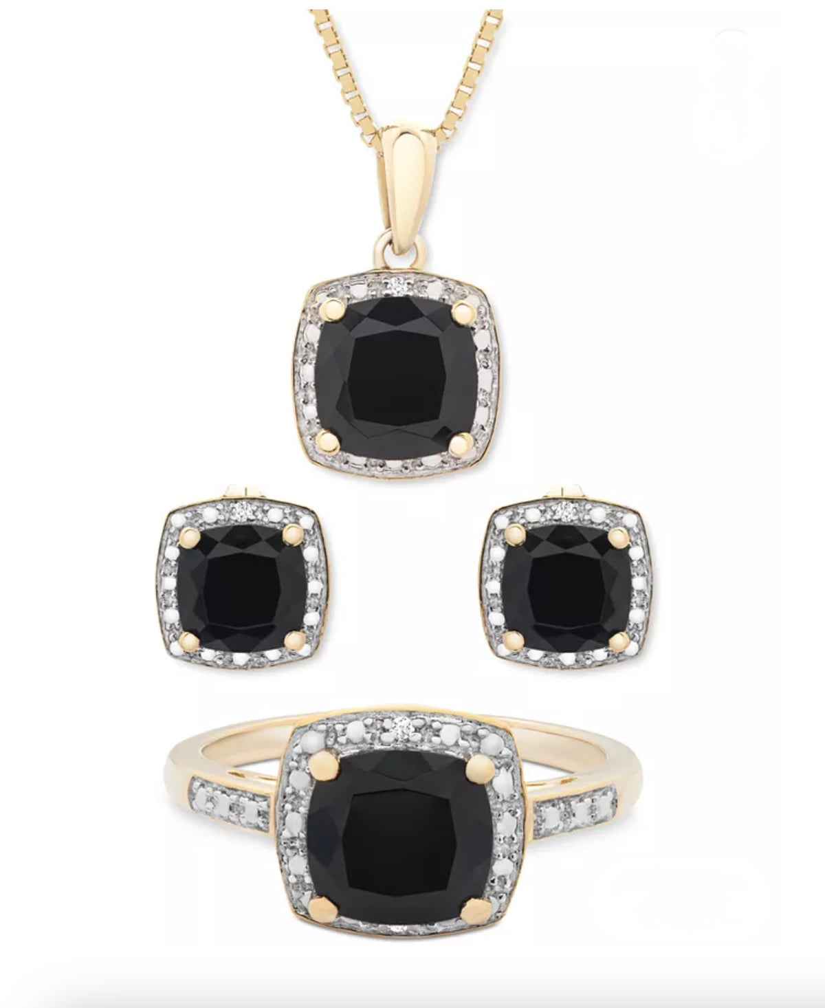 R.H. Macy's 3-Pc. Set Onyx & Diamond Accent Pendant Necklace, Ring and Stud Earrings in 14k Gold-Plated Sterling Silver
