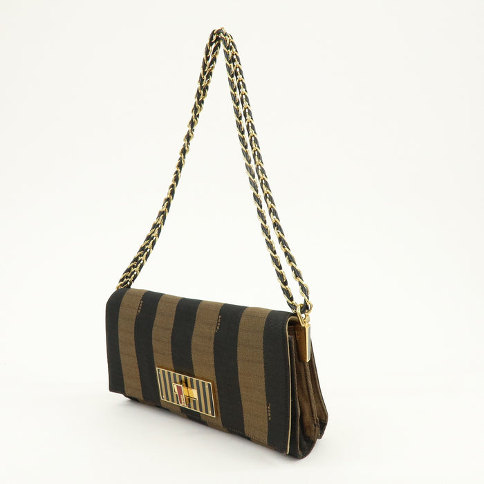 Fendi Claudia Pequin Canvas Leather Shoulder Bag Brown
