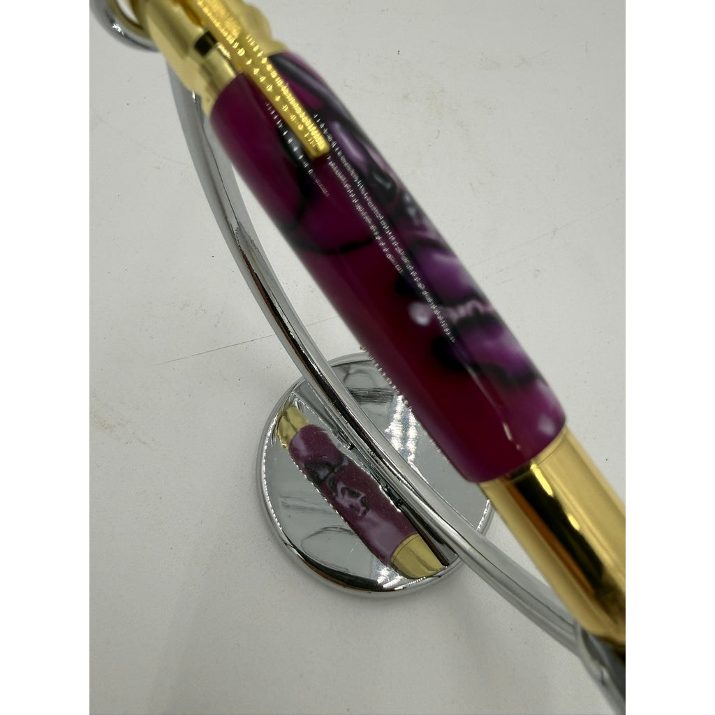 Purple Hand Turned Executive Rollerball Pen, epoxy barrel, smooth gel ink, gold hardware, gift boxed