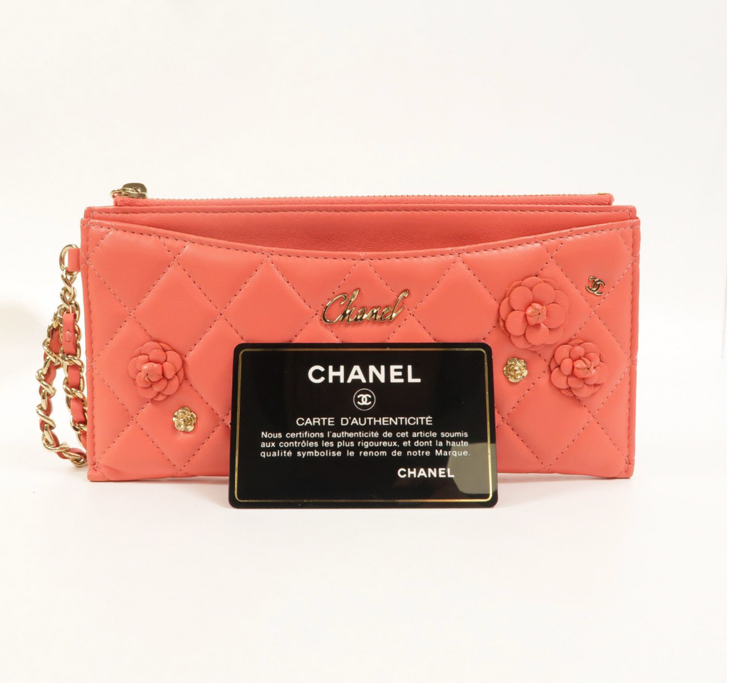 7291 - Chanel Pink Lambskin Leather Camellia Clutch