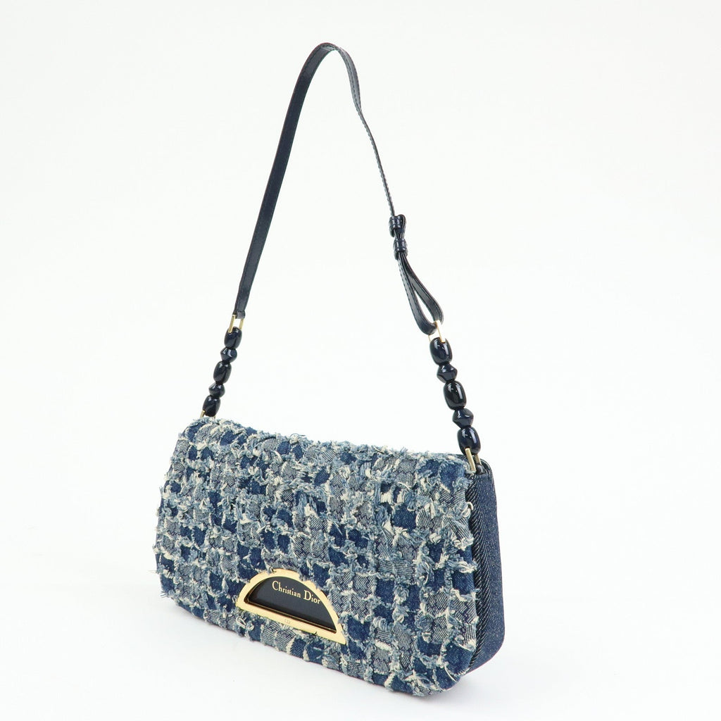 6157 - Christian Dior Maris Pearl Denim Patent Leather Shoulder Handbag
