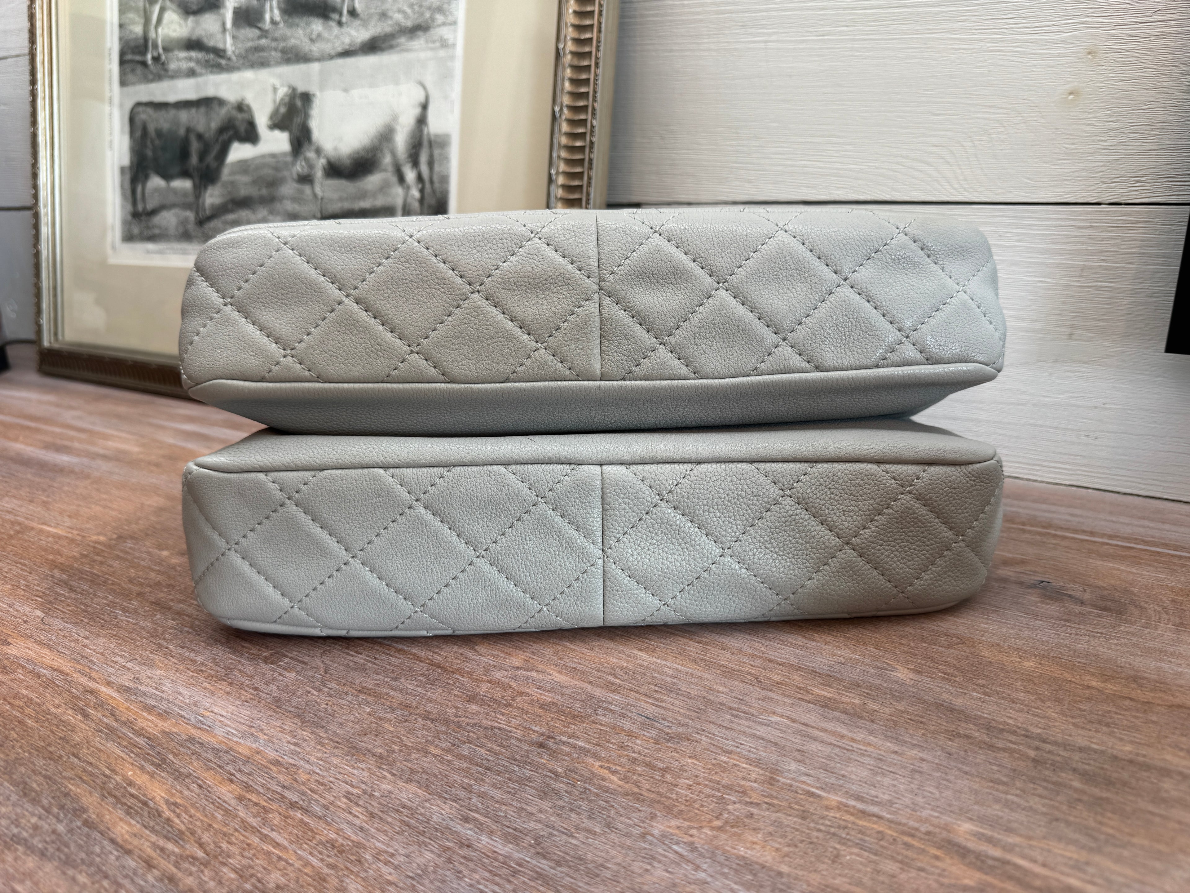 Chanel Single Flap Accordion - Light Gray with Silver Hardware