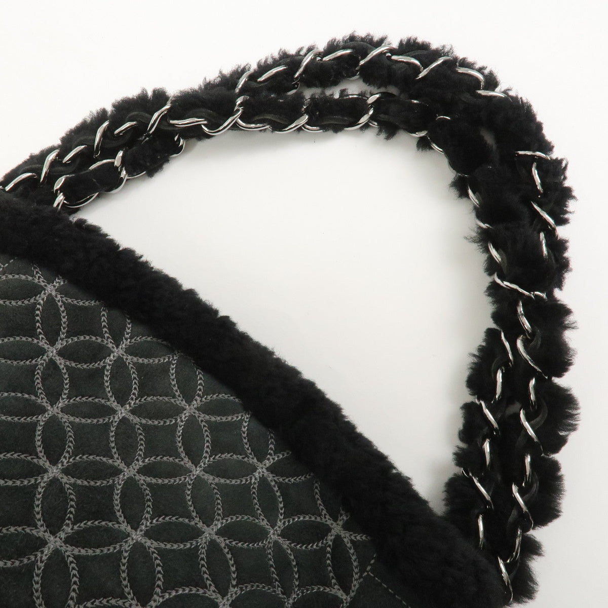 7415 - Chanel Mouton Leather Chain Shoulder Bag - Black & Silver