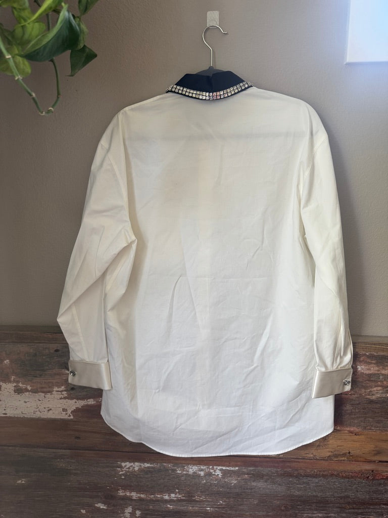 4468 - Gucci Crystal Embellished Collar Cotton Poplin Shirt - Size 40 - NWT - Retail $3500