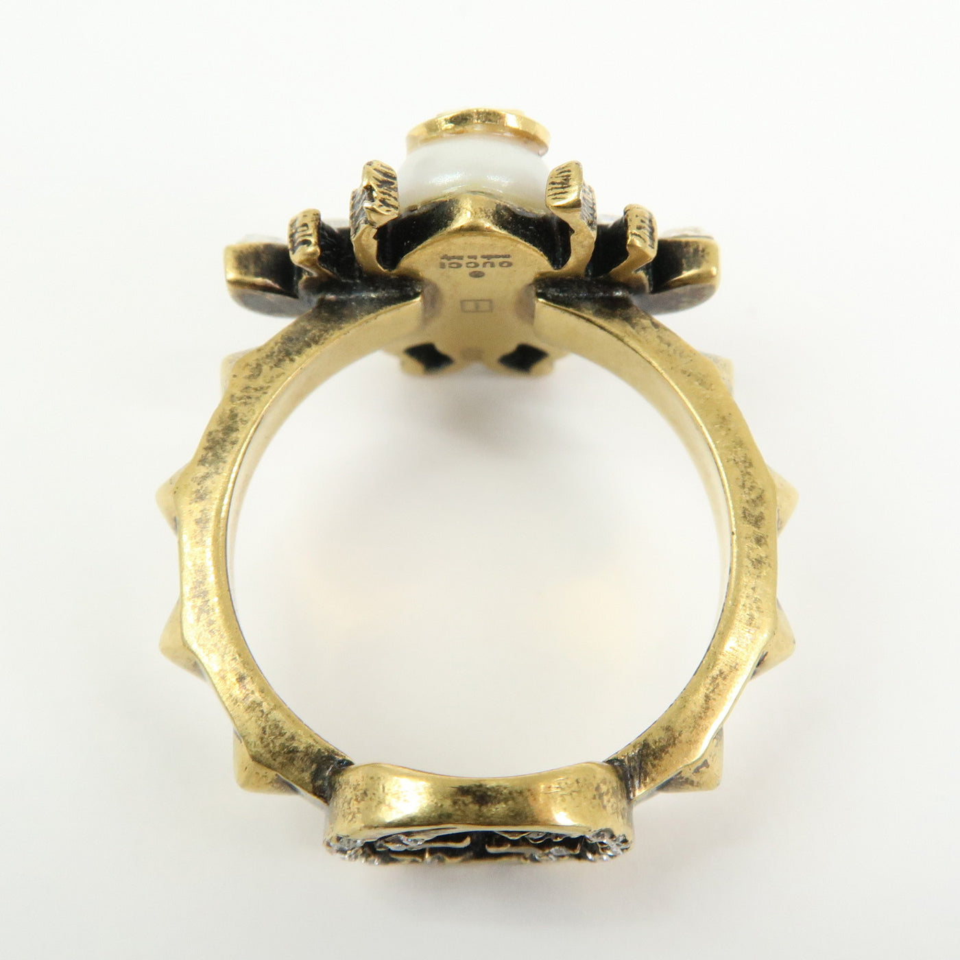 6695 - Gucci Metal Strass Pearl Bee Ring - Size US 6.5