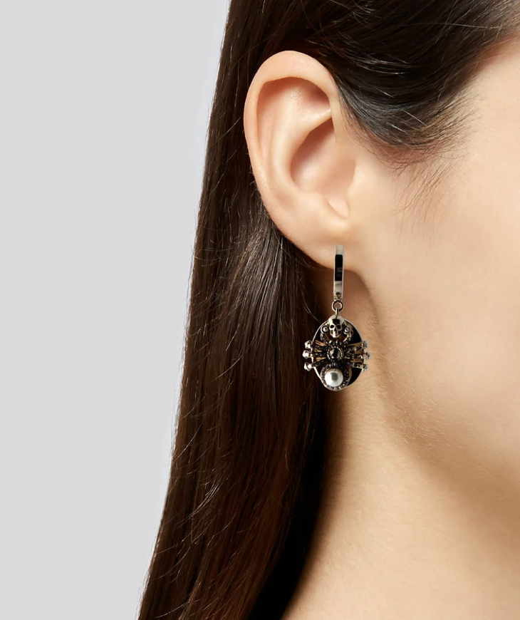 7315 - Alexander McQueen Faux Pearl & Crystal Spider Hoop Earrings