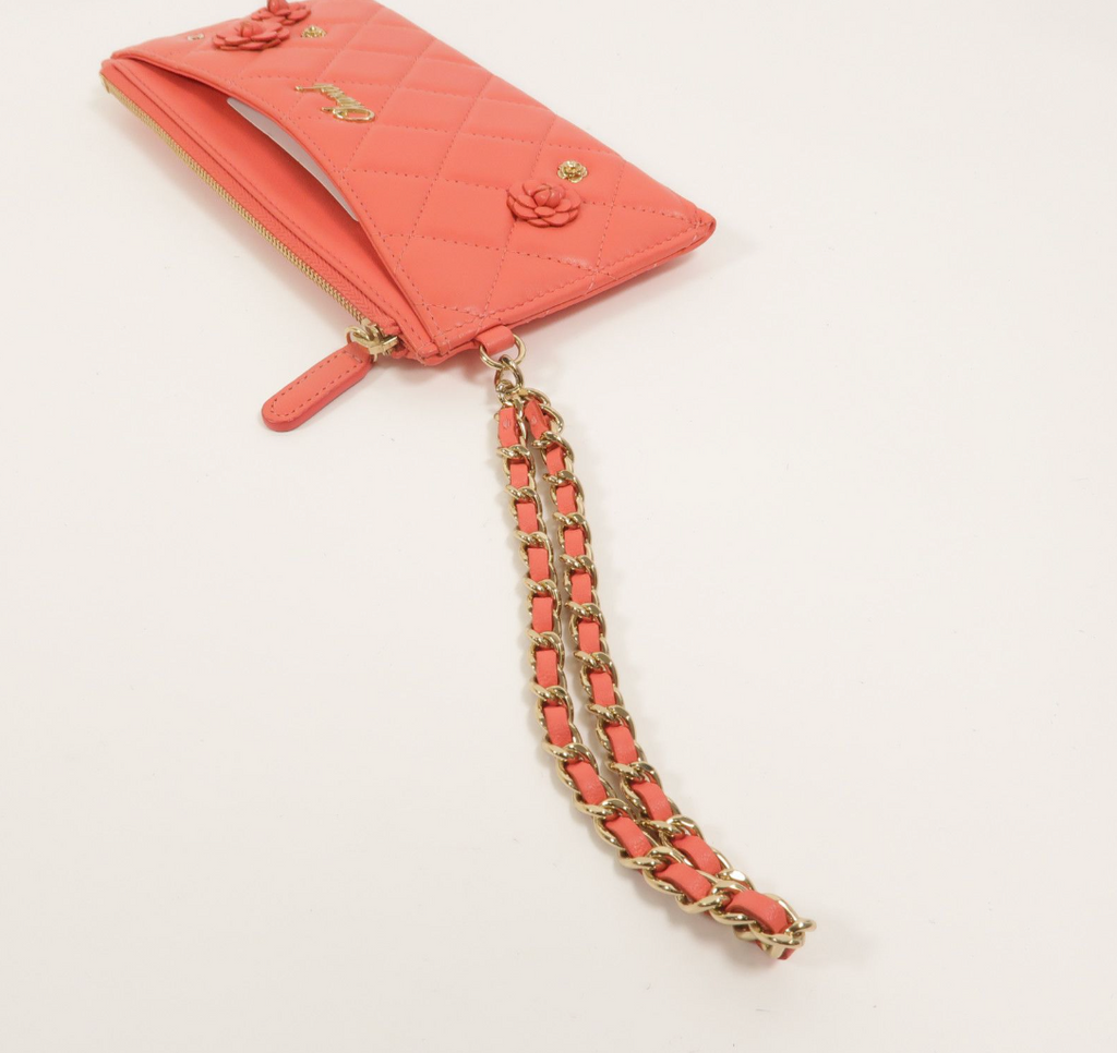 7291 - Chanel Pink Lambskin Leather Camellia Clutch