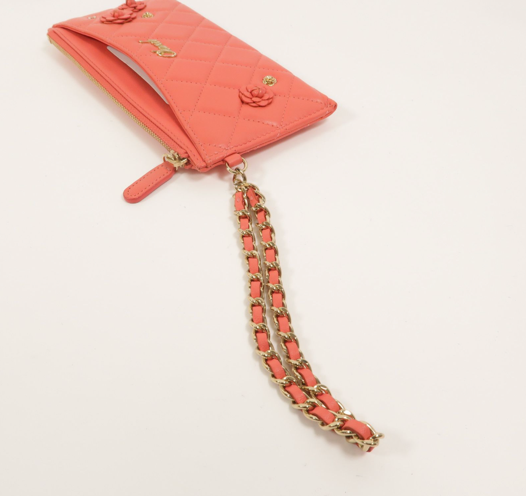 7291 - Chanel Pink Lambskin Leather Camellia Clutch