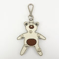 6541 Prada Saffiano Leather Bear Bag Charm Key Holder Ivory Brown