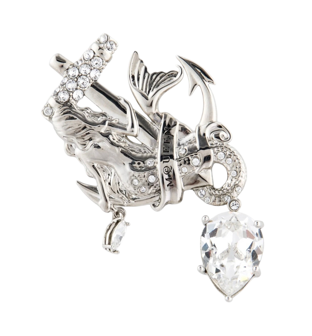 CURATED by Kira Alexander McQueen silver-tone anchor and mermaid brooch with clear crystal accents