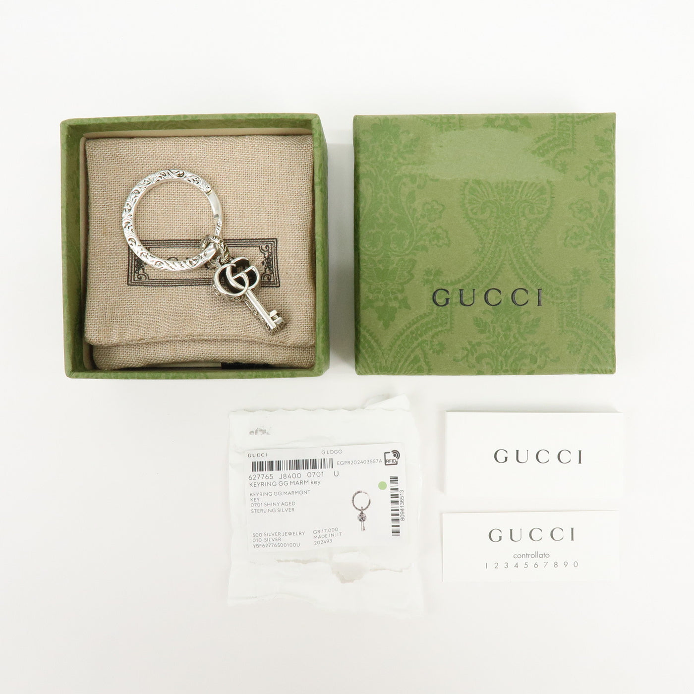 6691 - Gucci Double G Key Motif Bag Charm Key Holder Sv925 Silver