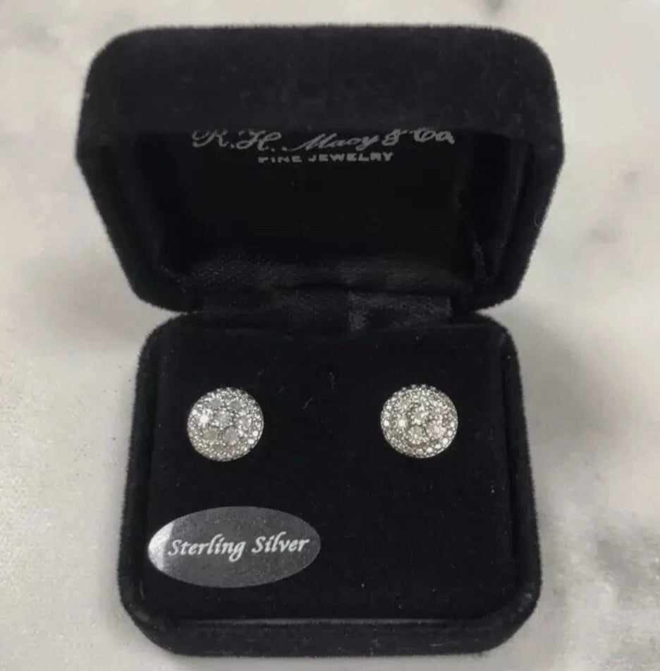 R. H. Macys Fine Jewelry Diamond & Sterling Silver Bridge Stud Earrings - NWOT