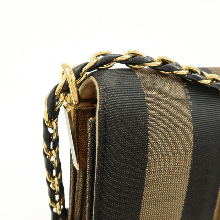 Fendi Claudia Pequin Canvas Leather Shoulder Bag Brown