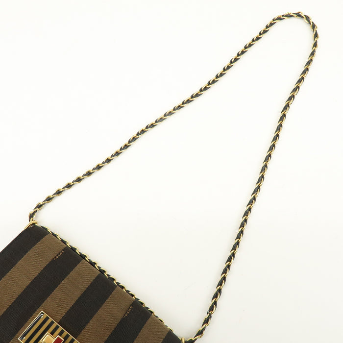 Fendi Claudia Pequin Canvas Leather Shoulder Bag Brown