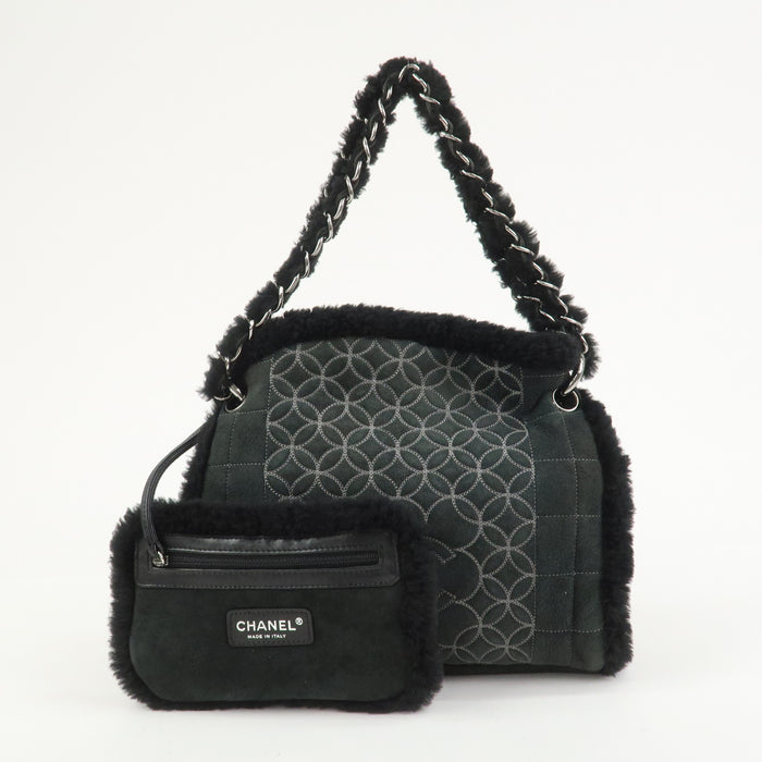 7415 - Chanel Mouton Leather Chain Shoulder Bag - Black & Silver