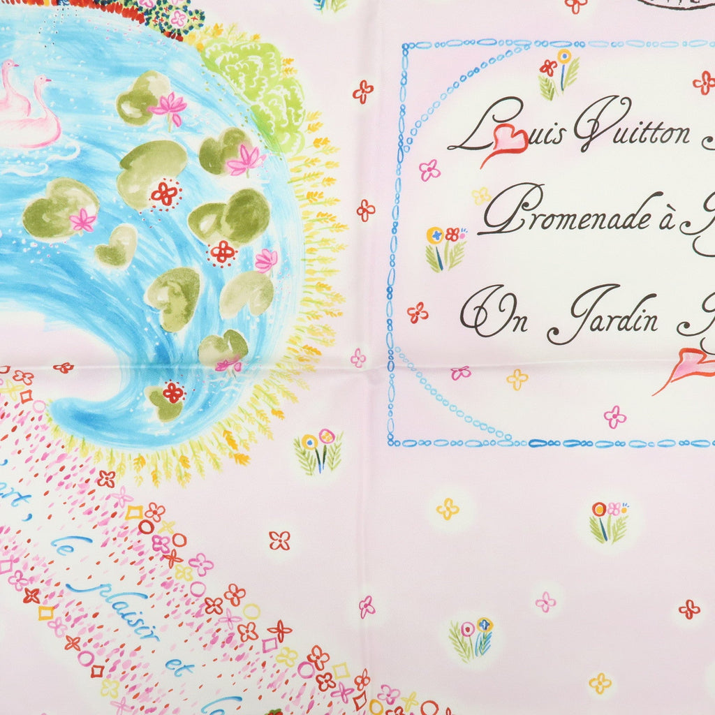 6835 - Louis Vuitton 100% Silk Scarf Voyage Autour De Ma Malle Promenade Kyoto Pink