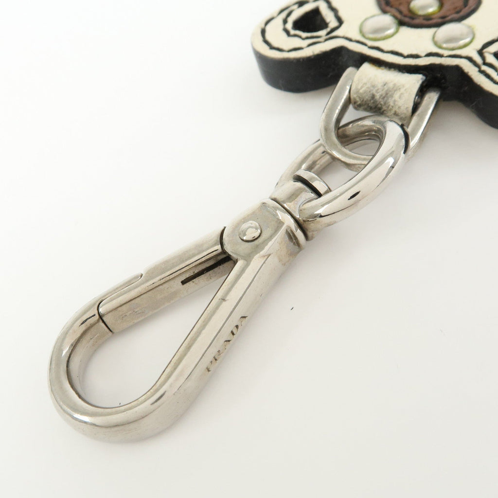 6541 Prada Saffiano Leather Bear Bag Charm Key Holder Ivory Brown