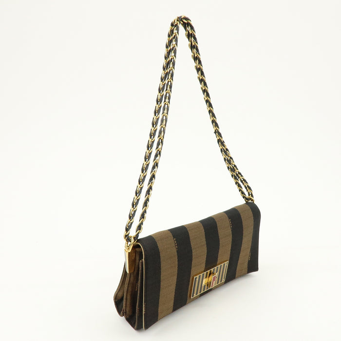 Fendi Claudia Pequin Canvas Leather Shoulder Bag Brown