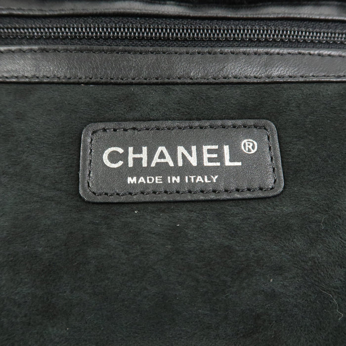 7415 - Chanel Mouton Leather Chain Shoulder Bag - Black & Silver